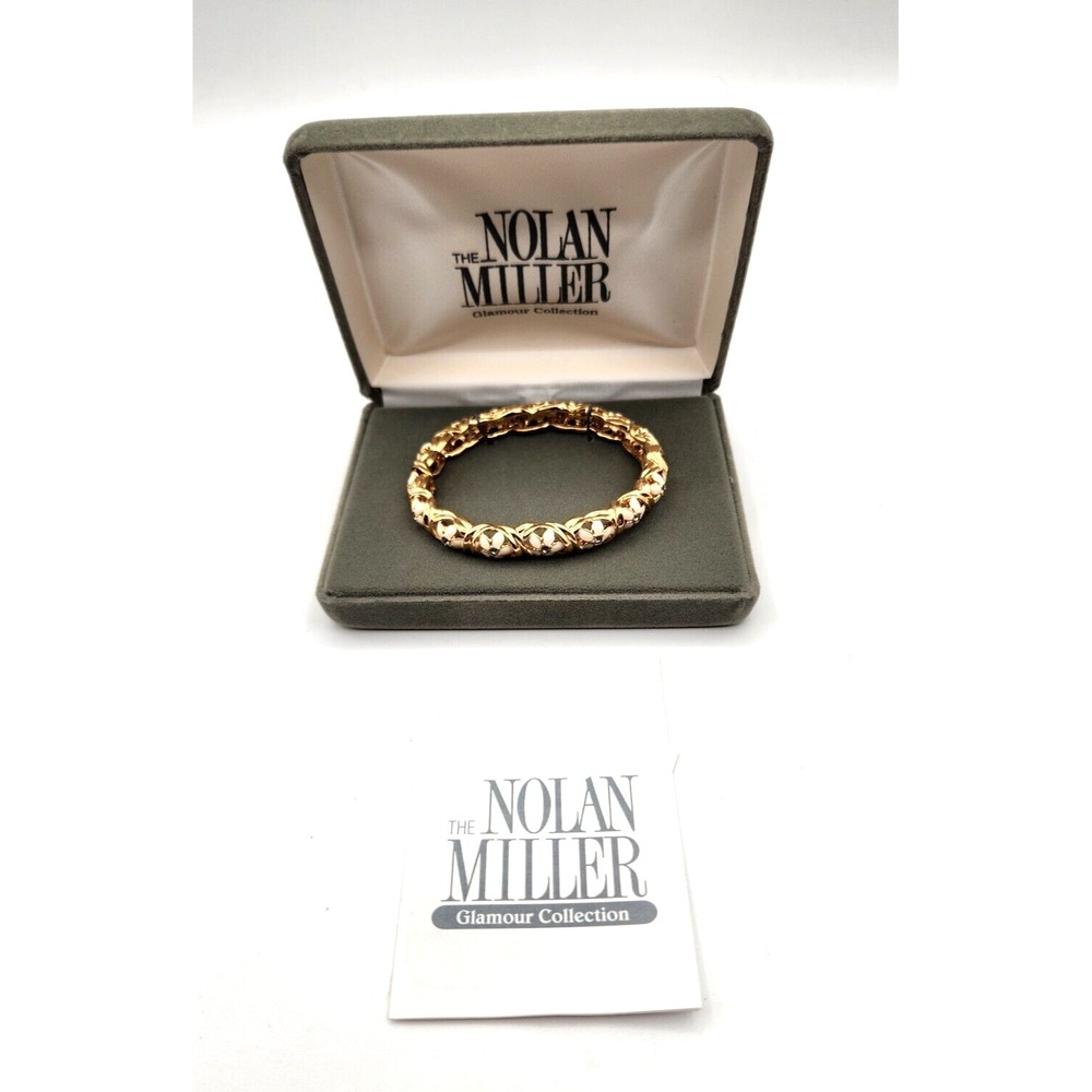 Nolan Miller Moonlit Garden Bangle Bracelet Goldtone Enamel Crystal Vtg NIB